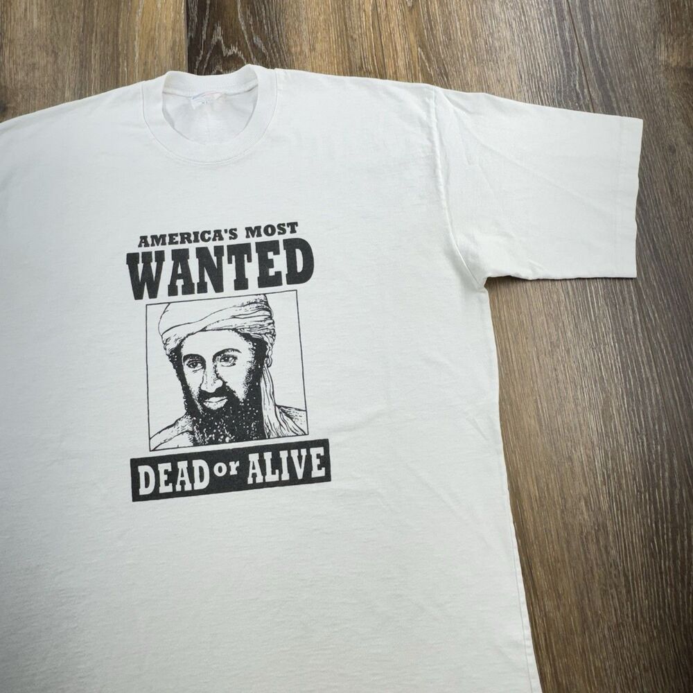 Vintage Osama Bin Laden Shirt Mens XL White Americas Most Wanted 911 Terrorist